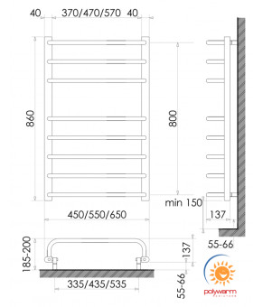 Електрична рушникосушка сухого типу Polywarm EU8/45 Sensor Wi-Fi