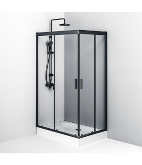 Twin Slide 120x80. Душевое ограждение,120x90, профиль черный мат., стекло про AM.PM W90UG-404-120280-BT Gem