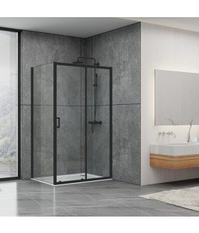 Душова кабіна DUSEL A-517B Black Matt 100х80х195 розсувна, профіль чорний, скло прозоре (A517B1080)