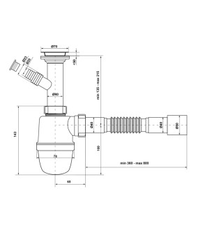 Сифон для раковини KronoPlast 1 1/2''х40 мм з литим випуском і відведенням для пральної машини SY13000043 (У1550)