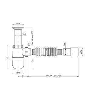 Сифон для раковини Agua TB01 1 1/2''х40/50 мм з литим випуском