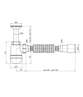 Сифон для раковини Agua TB06 1 1/4''х40/50 мм  з литим випуском
