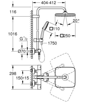 Душова система з термостатом для настінного монтажу Grohe Tempesta System 250 Cube (26689001)