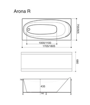 Ванна гидромассажная WGT Rialto Arona 1705х755 Hydro Uno&Aero Line (RLTARN170HUARLPCW)