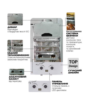 Газова колонка MIXXUS GWH-0610 BASIC GLASS димохідна 10 л/хв (панель зі скла з малюнком) (WH0027)