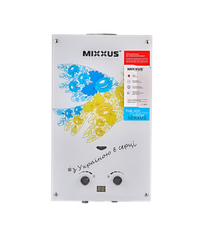 Газова колонка MIXXUS GWH-0610 BASIC GLASS димохідна 10 л/хв (панель зі скла з малюнком) (WH0027)