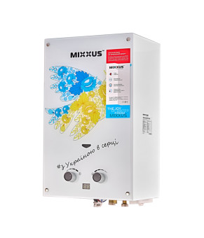 Газова колонка MIXXUS GWH-0610 BASIC GLASS димохідна 10 л/хв (панель зі скла з малюнком) (WH0027)
