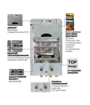 Газова колонка MIXXUS GWH-0510 BASIC GLASS димохідна 10 л/хв (панель зі скла з малюнком) (WH0026)