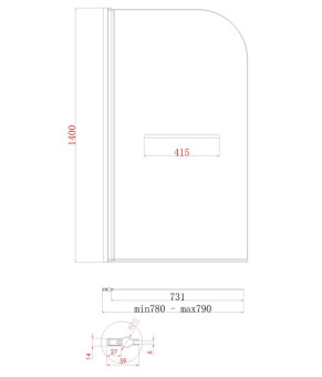 Шторки стеклянные на ванну Koer SR BS02-80x140-TR-01 прозрачное стекло 6мм, хром (KR5401)