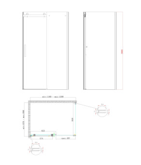 Боковая стенка для душевой кабины Koer SR SW01-90x200-TR-07 Прозрачное стекло Easy Clean 8мм, Графит (KR5382)