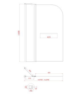 Стеклянная шторка на ванну Koer SR BS04 95x140см Графит (KR5404)