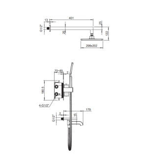 Вбудована душова система з термостатом Koer KB-67011-05 (Колір чорний) (KR4727)