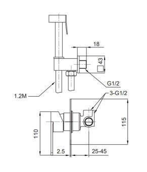 Смеситель для гигиенического душа Koer KI-23015-02 (нерж. сталь) (KR4786)