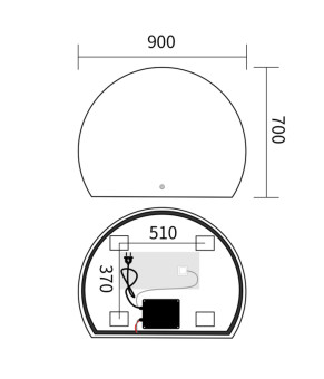 Дзеркало Mixxus Premium TOPPER MS01-90x70-REVERSE (LED Touch, Anti-fog, димер (3-6,5kK)) (MP6632)