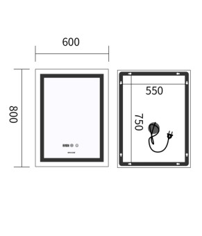 Дзеркало Mixxus Premium FLASH MR21-60x80 (LED Touch, Anti-fog, димер, годинник) (MP6617)