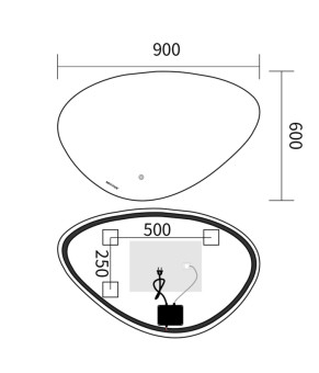 Дзеркало Mixxus Premium DIVERSE MA01-90x60-REVERSE (LED Touch, Anti-fog, димер (3-6,5kK)) (MP6633)