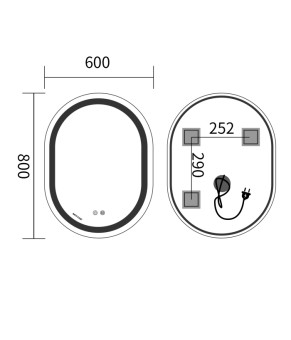 Дзеркало Mixxus Premium ELLIPSE MV05-80x60-REVERSE (LED Touch, Anti-fog, димер (3-6,5kK)) (MP6642)