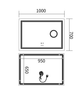 Дзеркало Mixxus Premium QUADRO MR20-100x70 (LED Touch, Anti-fog, димер, лінза) (MP6622)