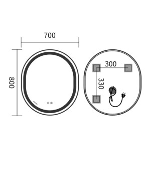 Дзеркало Mixxus Premium ELLIPSE MV05-80x70-REVERSE WHITE (LED Touch, Anti-fog, димер (3-6kK)) (MP66