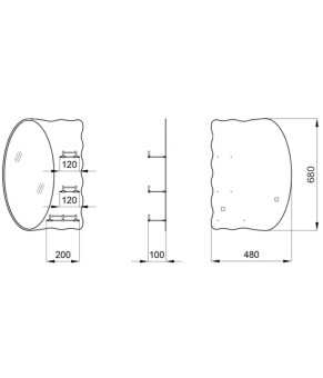 Дзеркало настінне Zerix SOLO MOZ01-480x680x100 асиметричне з 3-ма полицями (ZX5624)