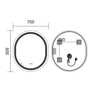 Дзеркало Mixxus Premium ELLIPSE MV05-80x70-REVERSE (LED Touch, Anti-fog, димер (3-6,5kK)) (MP6643)