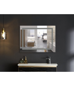 Дзеркало Mixxus WARM MR02-90x70 з LED Touch, Anti-fog, димером, рег. яскравості, годинником (MI6673