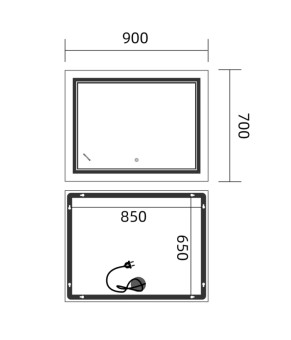 Дзеркало Mixxus Premium QUADRO MR20-90x70-REVERSE (LED Touch, Anti-fog, димер) (MP6621)