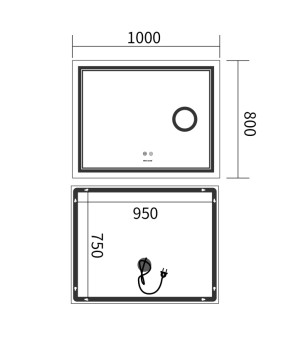 Дзеркало Mixxus Premium QUADRO MR20-100x80 (LED Touch, Anti-fog, димер, лінза) (MP6623)