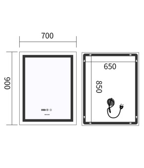Дзеркало Mixxus Premium FLASH MR21-70x90 (LED Touch, Anti-fog, димер, годинник) (MP6618)