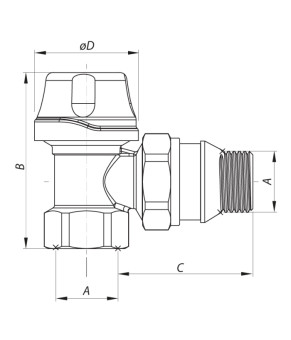 Угловой термостатический радиаторный кран 1/2" Koer KR.921-GI (KR2682)