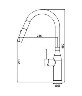 Кухонный смеситель KOER KI-70004-07 с выдвижным изливом (нерж. сталь) (KR3387)