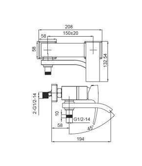 Смеситель для ванны Koer KB-41007-05 черный матовый (KR3455)