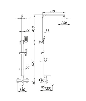 Душова колона зі змішувачем Zerix LR72433 (нерж. сталь) (LL1474)