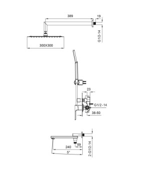 Встраиваемая душевая система Koer KB-66009-01 с смесителем, хром (KR3508)