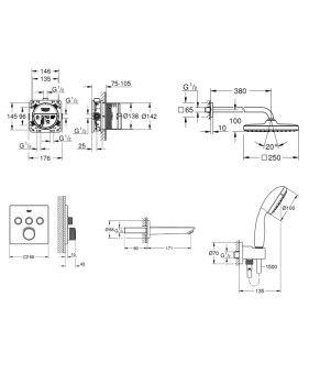 Душова система прихованого монтажу з термостатом Grohe Grohtherm SmartControl New Tempesta 250 (UA2