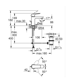 Одноважільний змішувач для раковини Grohe Cubeo S-розміру (1016942430)