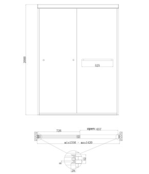 Двери в нишу Koer SR SD03 140x200см прозрачное стекло Easy Clean 8мм, хром (KR5385)