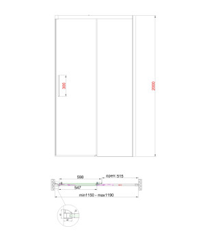 Дверь в нишу Koer SR SD05-120x200-TR-01 прозрачное стекло Easy Clean 6мм, хром (KR5405)