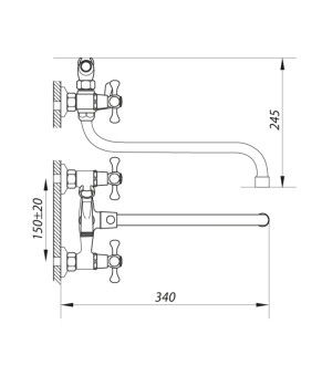 Смеситель для ванны ZERIX DMX 605 с полнооборотной кран-буксой (ZX2958)