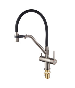 Смеситель для кухни KOER KB-72006-07 (KR3382) с силиконовым изливом и выходом для питьевой воды