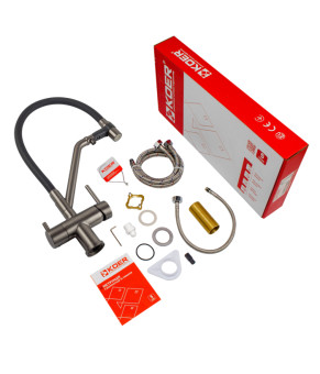 Смеситель для кухни KOER KB-72006-07 (KR3382) с силиконовым изливом и выходом для питьевой воды