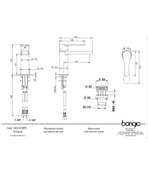 Смеситель с донным клапаном BONGIO O'CLOCK 722-290330
