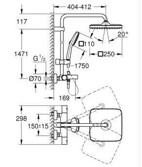 Душова система настінного монтажу з термостатом для ванни Grohe Tempesta System 250 Cube (26691001)