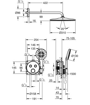 Прихована душова система з Rainshower Mono 310 Grohe Grohtherm SmartControl (34866000)
