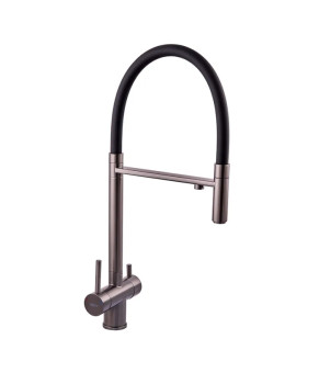 Смеситель для кухни Zerix KIT-021 Graphite REFL.Black с гибким изливом и выходом для питьевой воды, нержавеющая сталь (ZX5559)