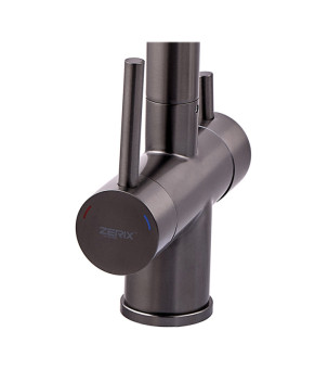Смеситель для кухни Zerix KIT-021 Graphite REFL.Black с гибким изливом и выходом для питьевой воды, нержавеющая сталь (ZX5559)