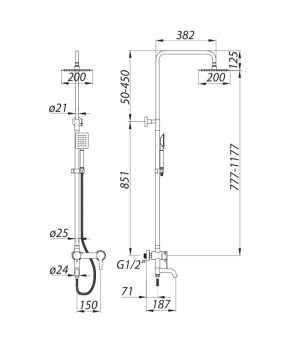 Душова колона зі змішувачем ZERIX LR72401 (нерж. сталь) (LL1027)