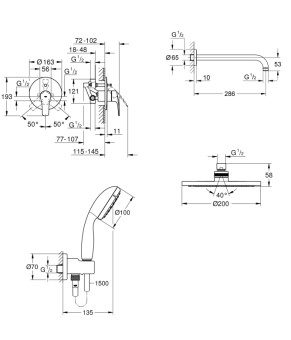 Душова система прихованого монтажу зі змішувачем Grohe Eurosmart New (UA25183004)