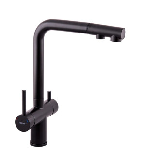 Кухонный смеситель Zerix LUX-024 Black с выдвижной лейкой (нерж. сталь) (ZX5556)