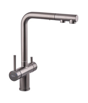 Кухонный смеситель Zerix LUX-024 Graphite с выдвижной лейкой (нерж. сталь) (ZX5557)